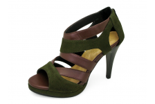 Women Courts High Heel HSC-20 Imported Green Suede-Dark Brown Nappa